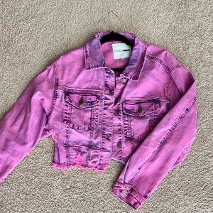 Fashion Nova Vibrant Pink Cropped Denim Jacket